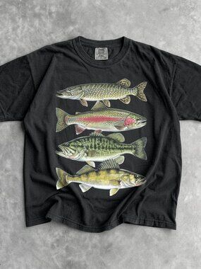 90s Freshwater Fish Graphic Tee | Vintage Trout Bass Pike Shirt